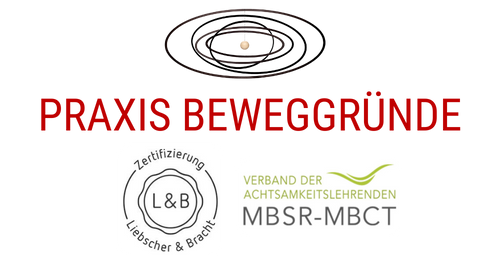 Praxis Beweggründe Logo mit weiße Signets L&B und MBSR Zertifiziert